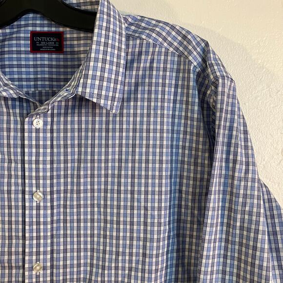UNTUCKit Gingham Button Up Blue White Casual Dress Shirt - Picture 5 of 5